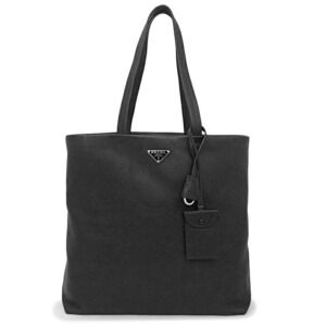 Prada Vitello Daino Triangle Logo Tote Bag Black Leather